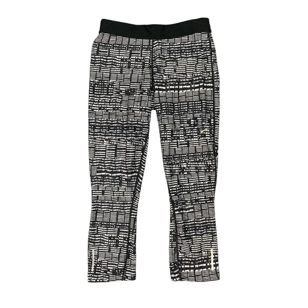 Nike Just Do It Legging Womens M Medium Black White Dri Fit Cropped Drawstring